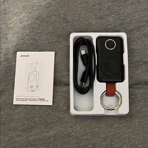 JOYROOM Black Magnetic Wireless Power Bank Keyring with Brown Leather Strap